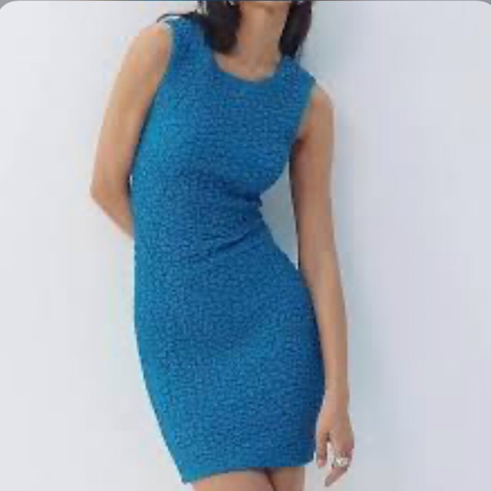 Anthropologie Textured Mini Shift Dress Blue MSRP $148 Sz. MP